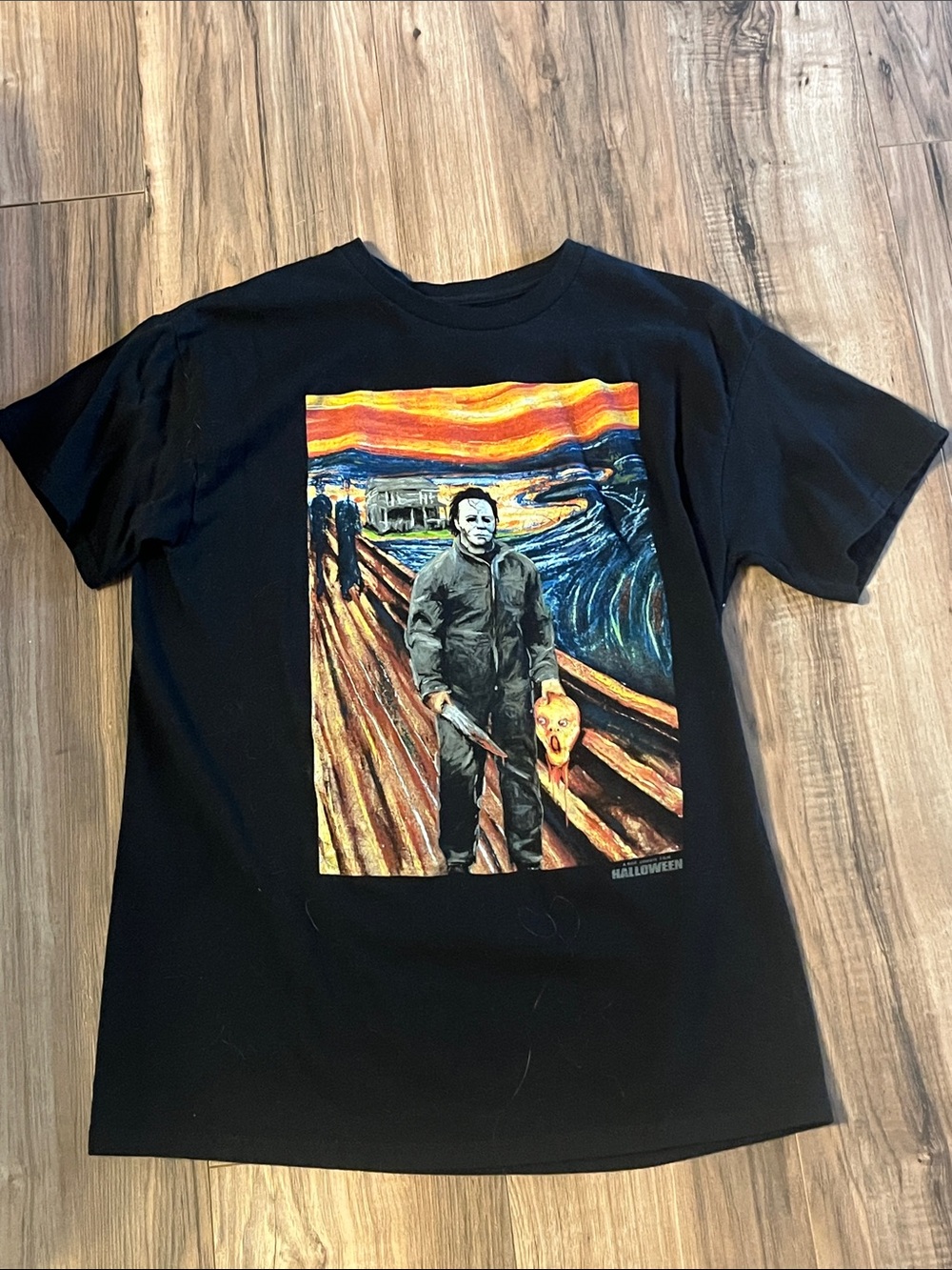 Black Halloween  Horror Tee with Colorful Scream-Inspired Print